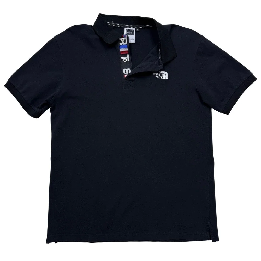RARE Vtg The North Face Polo Shirt USA Britain Flag Placket Heritage Logo Mens L